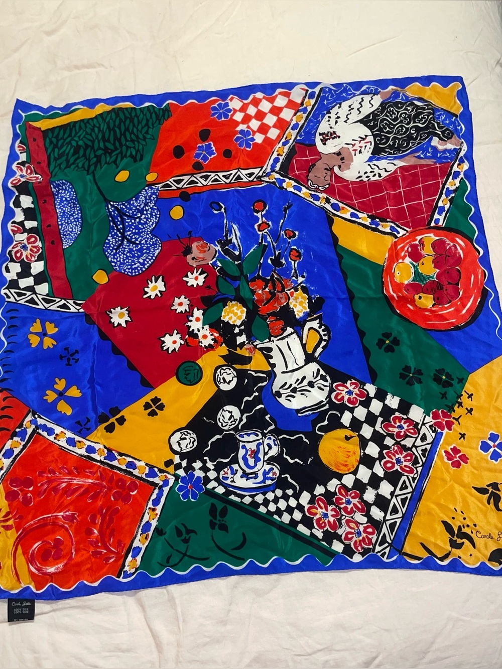 Carole Little Multicolor Patchwork Floral 100% silk scarf made in Japan rare